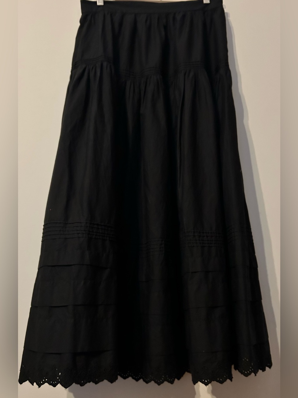EUC Dôen Sebastiane MEDIUM Skirt - Black Pintuck Eyelet Maxi Organic Cotton